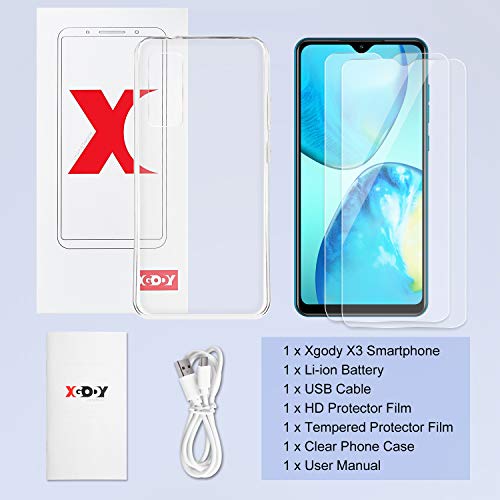 Xgody X3 Smartphone Unlocked, 6.3” HD Perforated Screen for Android 9.0 Cellphones Cheap, Dual Sim-Free Mobile Phones with Face ID,8MP Beauty Cameras + 16GB ROM(Blue)