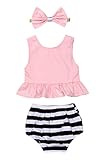 Baby Girl Summer Clothes Pink Blouse Top + Striped Shorts + Headband 3Pcs Outfit Set