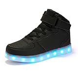 AFFINEST High Top USB Charging Light Up Shoes LED Shoes Flashing Fashion Sneakers For Kids Boots(Little Kid US2/EU34, Black)