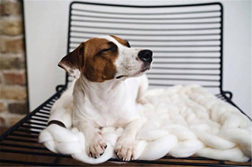 Chunky Knit Blanket Handmade by eacho Soft Knitting Throw Bed Bedroom Decor Bulky Sofa Pet Mat, White, 24'' x 24''