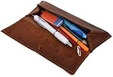 Gbag (T) Genuine Leather Stationery Pencil Pen Case Art Pouch Office Uni College Smart Everyday Vintage Unisex Brown T5