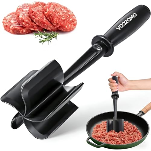Mince Masher, Ground Beef Meat Chopper with 5-Blade Head, Versatile High-Temp Heat-Resistant Hamburger Meat Masher, Non-Stick Mince Meat Shredder for Ground Turkey/Beef, Nylon Utensil Cookware