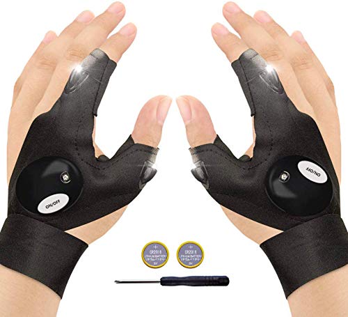 FILOWA LED Fingerlos Angelhandschuhe,1 Paar Outdoor Taschenlampe Handschuhe Schwarz Arbeitshandschuhe mit Licht zum…