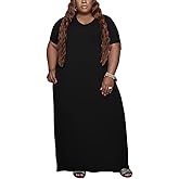 YeGine Oversize Tshirt Dress Plus Size Short Sleeve Maxi Dress with Pockets