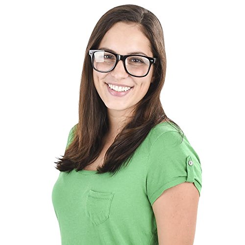 Blue Green Novelty Clear Lens Black Frame Nerd 80's Style Vintage Wayfarer Style.