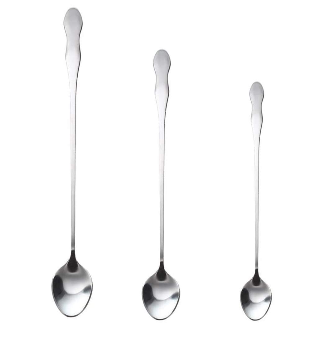 InBlossoms Long Handle Spoon, 8 & 10 & 12-inch Stainless Steel Iced Teaspoon for Mixing,Latte,Tea,Espresso,Set of 3