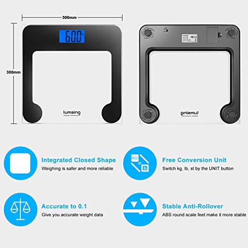 Lumsing Digital Body Weight Bathroom Scale Digital Professional Smart Body Weight Scale High Capacity 400 lbs with Step-On Technology Backlight Display, Black(Battery Include)