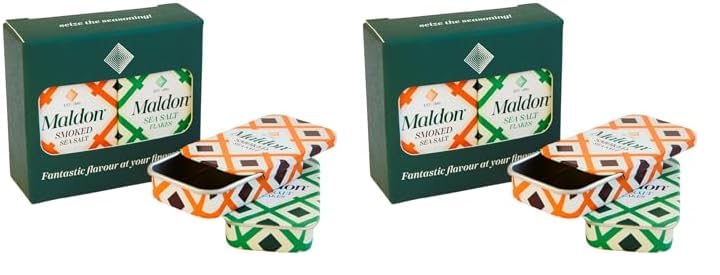 Maldon Salt - Pinch Tin Set - 2 x Original Sea Salt Pinch Tins and 2 x Smoked Sea Salt Pinch Tins - Pocket Sized Tins - Perfect for Picnics and Travel - 4 Tins (SALT NOT INCLUDED) (Pack of 2)