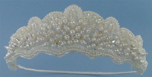 Elegant Pearly Bridal Crown Adorned with Bugle Beads and Accented with A.B. (Iridescent) Crystal Beads for Wedding, Prom, Quinceañera or Other Special Events #88DD (IVORY)