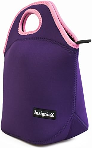 Neoprene Lunch Bag: InsigniaX Insulated Lunch Tote For Men, Women, Girls, Adults, Work With Handle [Reusable Lunch Box]. Size H: 11.8" x W: 6.1" x L: 11.5" (Large, Purple)