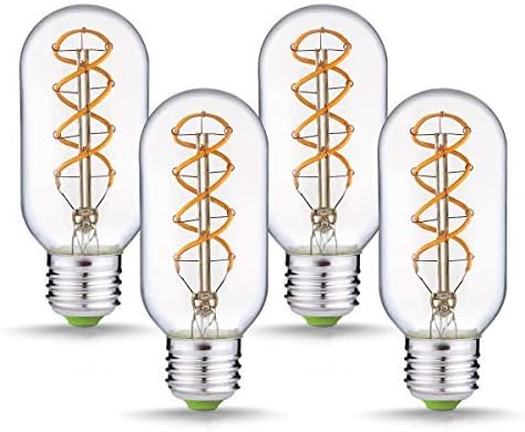 Jslinter Vintage Edison LED Light Bulbs, 4W Dimmable Antique T14(T45) Style Bulb, Spiral Long Filament 2300K, 180 Lumens, Indoor Decorative E26 Base(4 Pack)