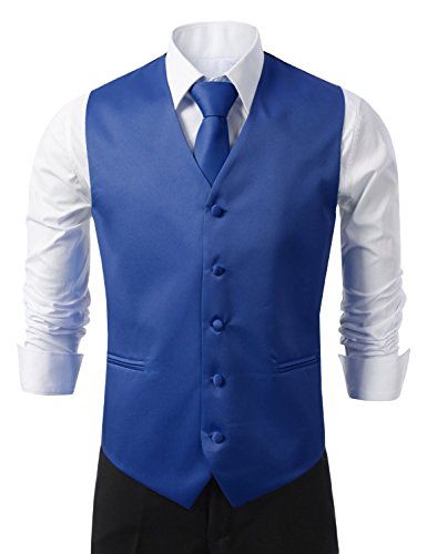 Brand Q 3pc Men's Tuxedo Vest,Neck Tie,Pocket Square Set for Suit or Tuxedo (M, Royal Blue)