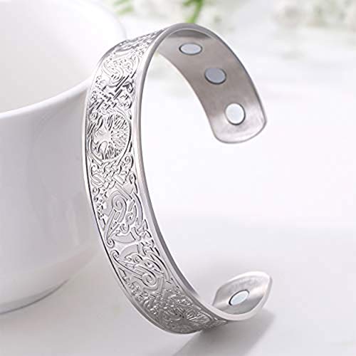 cooltime Ancient Nordic Tree of Life Odin\'s Raven Magnetic Bracelet Cuff (silver)