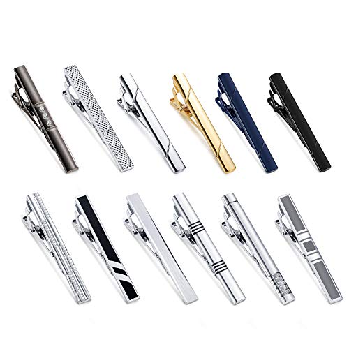 image for YADOCA 12 Pcs Mens Tie Clips Set Regular Classic Tie Bar Clip Wedding 