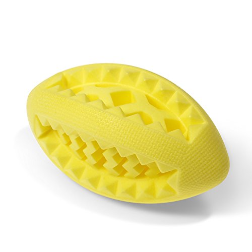 Fluffy Paws Soft Rubber Toy IQ Treat Chewing FeedBall for Dogs (Dental Treat and Bite Resistant) Durable Non-Toxic Strong Tooth Cleaning FootBall for Pet IQ Training/Chewing/Playing, Chew Toys,Yellow