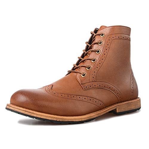 Men's Wingtip Oxford Boots Chukka-Lace-Up Zip Boots Ankle Dress Boots Work Combat Hike Brown 10