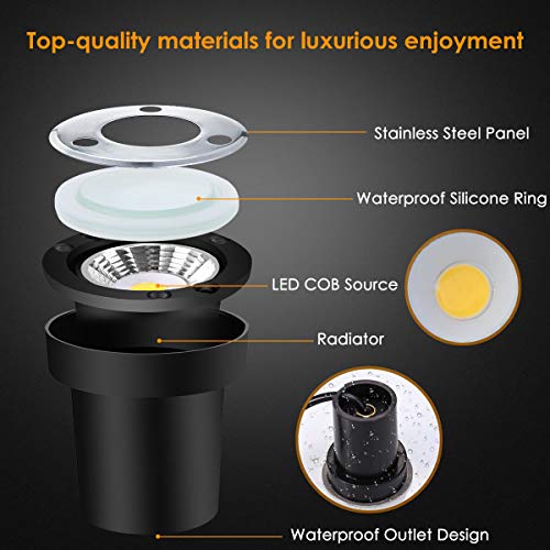 Landscape Lighting ALOVECO 12V-24V Low Voltage LED Landscape Lights Waterproof Pathway Stair Lights in-Ground Lights for Driveway, Deck, Garden, Outdoor Lighting,Warm White(6 Pack) - Thumbnail 2