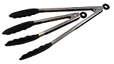 Stainless Steel Kitchen Tongs With Silicone Tips By Cuisine Essentials - Includes 9 Inch Salad Tongs And 12 Inch Barbecue Grill Tongs (Black)