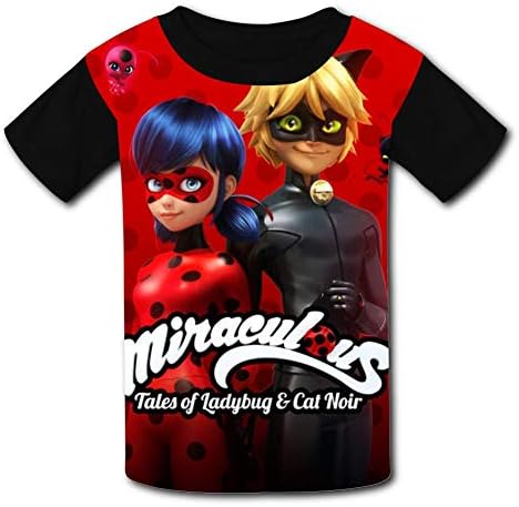 Ladybug Hero and Cat Noir Kids Short Sleeve Tee Cotton Casual T-Shirt for Boys and Girls