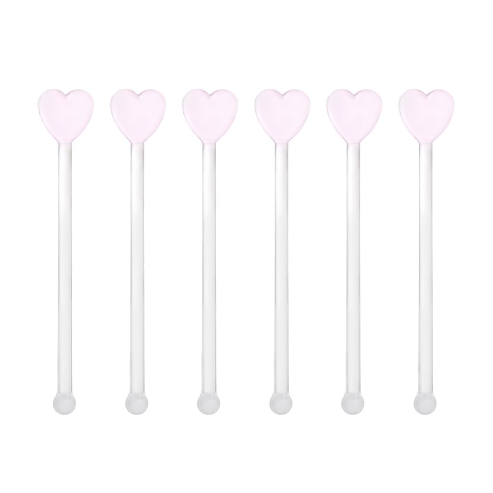 UPKOCH 6Pcs Pink Heart Glass Stirrer Sticks - Handcrafted Transparent Drink Mixing Rods for Cocktails, Coffee, Juice, Wine, Bar, Home, 12x2.5x1cm