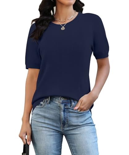 NILOUFO Short Sleeve Sweater for Women, Lightweight Crew Neck Pullover at Amazon