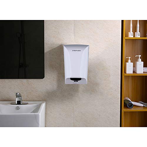 interhasa! Wall Mounted Hand Dryer,Economic and Environmental Easy to Install for Lavatory Bathroom.Low Noise 50dB,Intelligence Sensing System Hand Dryer Commercial,Powerful 800W (White)