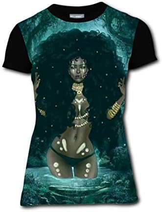Afro Sexy African Girl T-Shirt Short Sleeve Tee Black Round Tops for Women XL