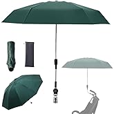 Nakazawa Clip-on Umbrella for Stroller Sunshade, Adjustable Steering Angle, Handle Included, Compact and Lightweight, Suitable for All Kinds of Strollers (Dark Green)