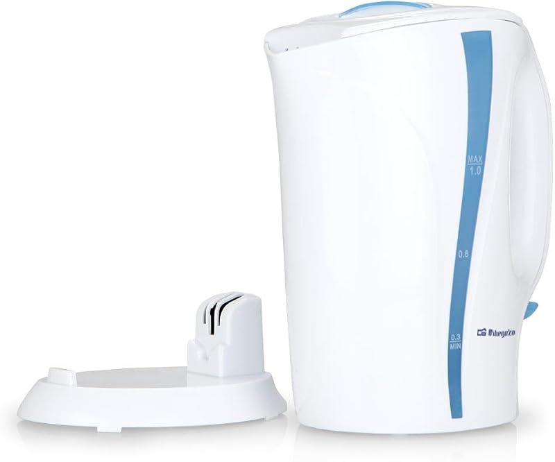 KT 5002, hervidor agua eléctrico, 750-900 W, 1 litro de capacidad, libre de BPA, jarra extraíble, filtro en la tapa, protección contra sobrecalentamiento, resistencia sumergida, color blanco