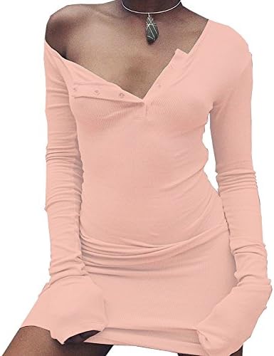 Autumn One Shoulder Off Bodycon Sexy Dress Women Long Sleeve Elastic Dresses Winter Evening Club Short Dress Pink M