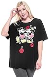 Disney Plus Size T-shirt Mickey Minnie Mouse Glitter Lips Kiss Print Black 1X