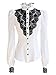 Choies Women's Vintage White with Black Lace Stand-Up Collar Puff Long Sleeve Shirts