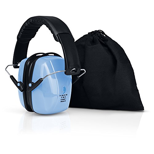 HearTek Earmuffs Hearing Protection with Travel Bag - Noise Canceling Ear Hearing Protection Defenders for Kids, Adults, Women, Children - Adjustable Protector Reduction Ear Muffs for Shooting - Blue