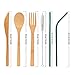 UPTRUST 2 Set Bamboo Cutlery Set Bamboo travel Utensils reusable bamboo utensils with case, 7.8 Inches Bamboo Knife, Fork, Spoon, 3 colors Metal Straw Portable Travel Set (Rainbow Straw)