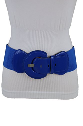 TFJ Women Belt High Waist Hip Elastic Big Round Buckle Plus Size M L XL Royal Blue