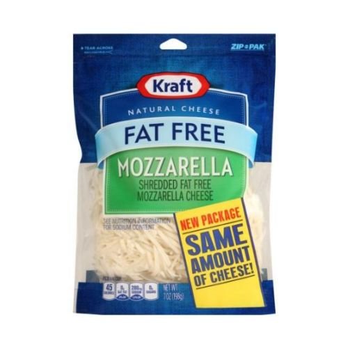 Kraft Zip Pak Natural Shredded Fat Free Mozzarella Cheese, 7 Ounce -- 12 per case.