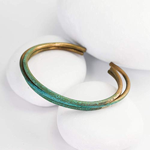 Blue Patina Aged Cuff, Women's S, Handmade Bronze Cuff with Turquoise Patina - Thumbnail 6