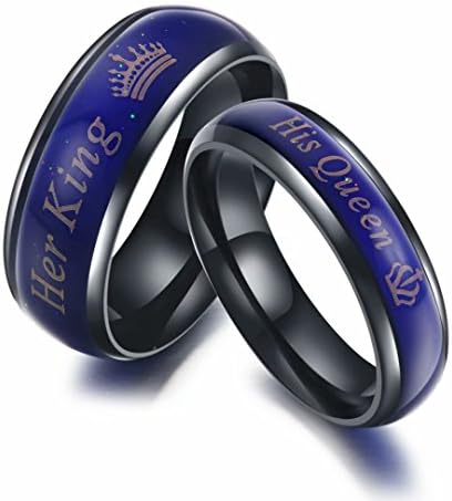 KaiYuFaAmazing Her King His Queen Titanium Stainless Steel Moods Color-Changing Engagement Wedding Band Anniversary Promise Couple Ring Gifts Women Size 9 US