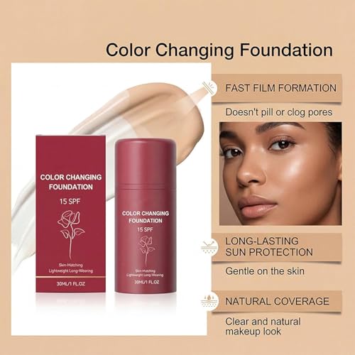 Color Changing Foundation Korean for Women, Skin Tone Adapting Liquid Foundation for All Skin Types, Self Adjusting Natural Finish, Blurs Imperfe