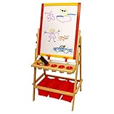 U.S. Art Supply Flip-Over Children's Double-Sided Paint and Drawing Art Easel Board with Chalkboard, Dry Erase Board, Paper Roll, 3 Storage Bins, 5 No-Spill Cups, Chalk - Kids Toddlers Write Have Fun