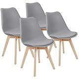 Furmax Mid Century Modern DSW Dining Chair Upholstered Side Chair with Beech Wood Legs and Soft Padded Shell Tulip Chair for Dining Room Living Room Bedroom Kitchen Set of 4 (Gray)
