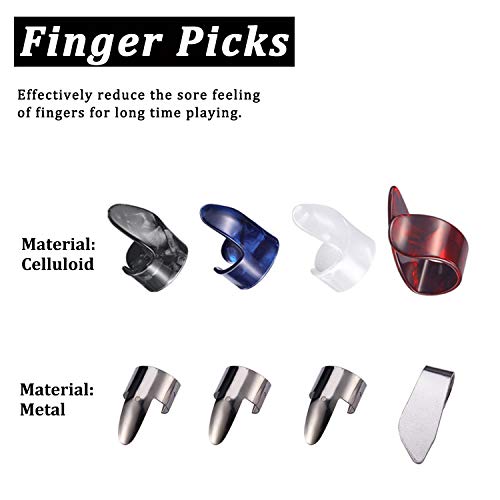 Guitar Slides Set Glass Slide Stainless Steel Slide 8 Pcs Thumb Finger Picks 10 Pcs Guitar Picks 12 Pcs Finger Protectors with Box Gift for Guitar Bass Ukulele Banjo Player (Model: B) - Thumbnail 2