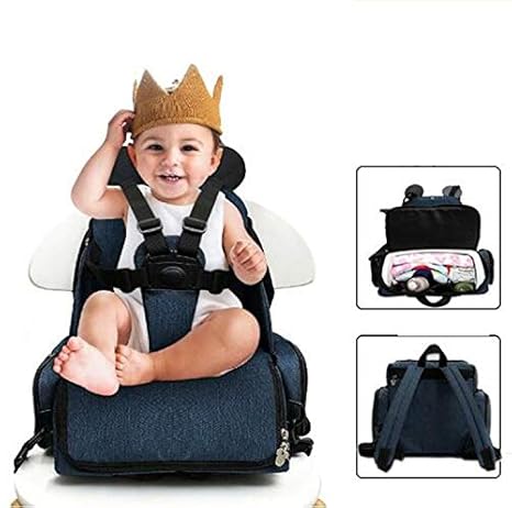 Babies Bloom Blue Portable Maternity Diaper Bag with Travel Booster Seat (Gifts for New Mom)