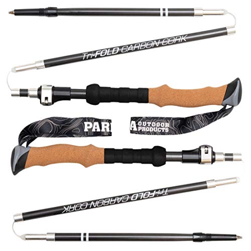Paria Outdoor Products Tri-Fold Carbon Cork Trekking Poles/Sticks - Folding, Collapsible, Adjustable, and Ultralight - Perfect for Hiking, Walking, Backpacking and Snowshoeing (100-120 cm (Black))