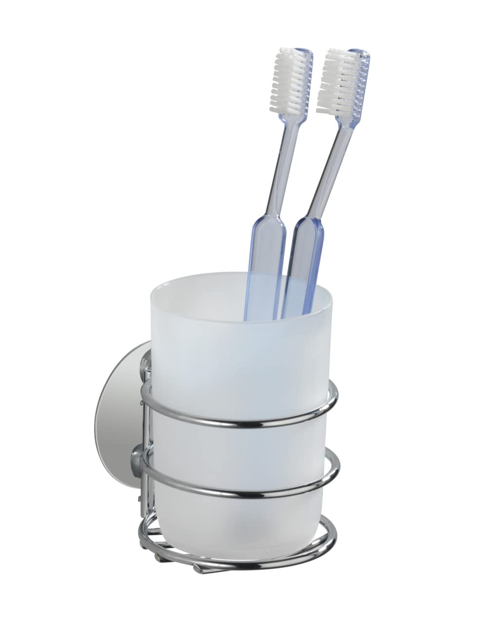 WENKO 18779100 Turbo-Loc® toothbrush tumbler - fixing without drilling, Steel, 7.5 x 10 x 9 cm, Chrome
