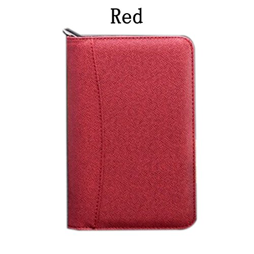 ZZ Lighting Executive Zippered Professional Business Planner Zipper 6-Ring Binder Organizer Packet Portfolio with Filler Paper Calculator Card Bag(A6 Red)