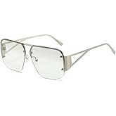 BAODAREN Retro Trendy Aviator Sunglasses Mens Womens Large Square Metal Rimless Frame Shades BS9000