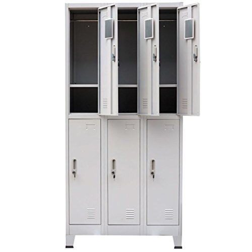 Fesjoy Steel Storage Cabinet, Locker Cabinet with 6 Compartments, Lockable Doors, 35.4x17.7x70.9 inches
