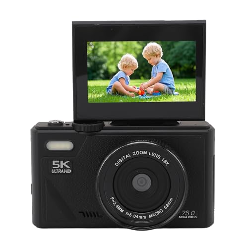 5K Digital Camera, 75MP HD 18X Zoom Autofocus Mirrorless Retro Camera with 3 Inch Screen and Smile Detection for Travel Photography
