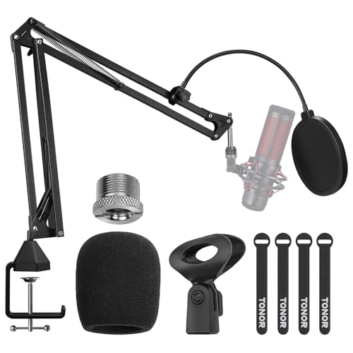 Tonor Support De Microphone, Bras De Suspension À Ciseaux Réglable Avec Filtre Anti-Pop, Pince À Micro, Pince De Fixation, 3/8" To 5/8" Adapter, Ideal For Podcasts, Streaming, Gaming, T20